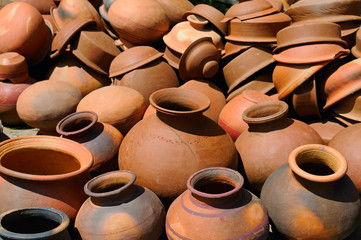 Background of a pots, dishes, and other articles made of baked c