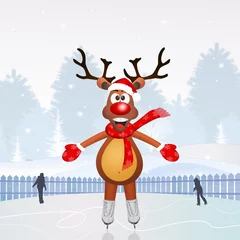 Wandaufkleber reindeer skating on ice © adrenalinapura
