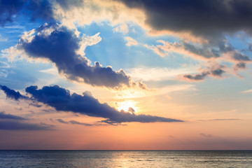 red sunset over ocean