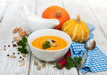 Pumpkin soup with fresh pumpkins