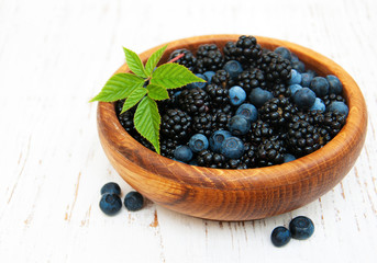 Bowl with Blueberries and blackberries