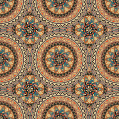 Ornate floral seamless texture, endless pattern with vintage mandala elements.