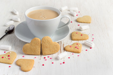 Valentine's Day Cookies in shape of heart and coffee