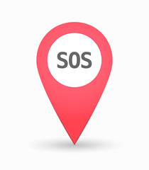 Isolated map mark with    the text SOS