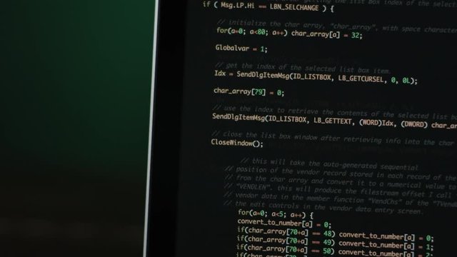 code of data in computer at green background