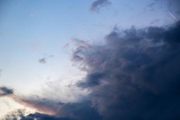 Sunset sunrise clouds on sky, nature landscape background