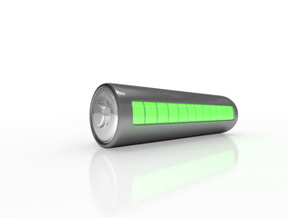 Green battery with a fully charged battery. 3D render