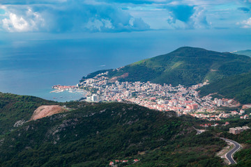 Fototapeta na wymiar Panoramic view at Budva reviera, Montenegro, Adriatic sea