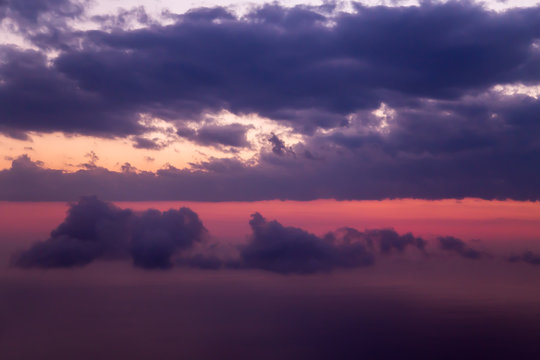 Fototapeta Sunset sunrise clouds on sky, nature landscape background