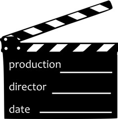 Clapperboard with production, director and date