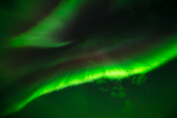 Beaming Down - Layers of bright and colorful aurora borealis beaming down from the starry night sky.