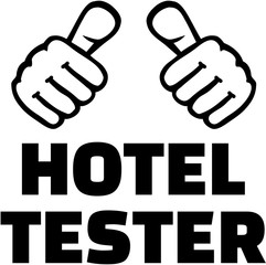 Hotel tester with thumbs. T-Shirt design.