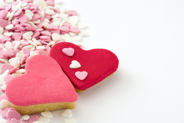 Valentine cookies with heart shape isolated on white background.Copyspace
