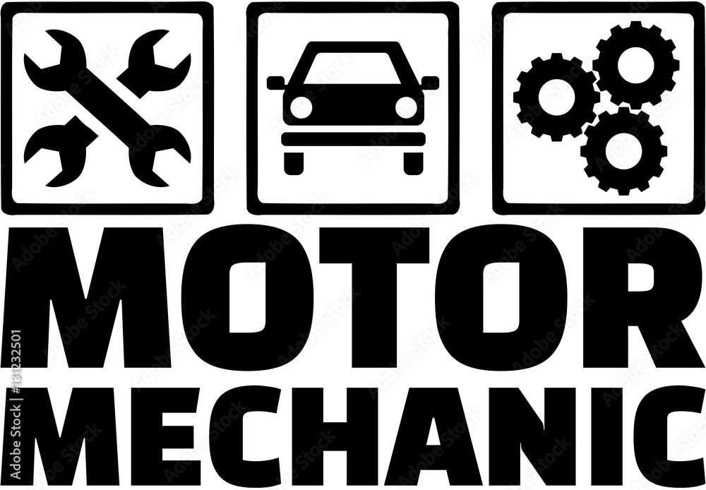 Wall mural motor mechanic icons with job title