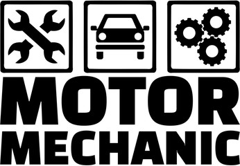 Motor mechanic icons with job title