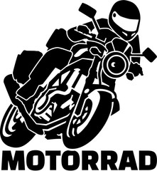 Motobike with biker and german word