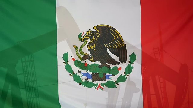 Mexico flag slow motion oil production concept
