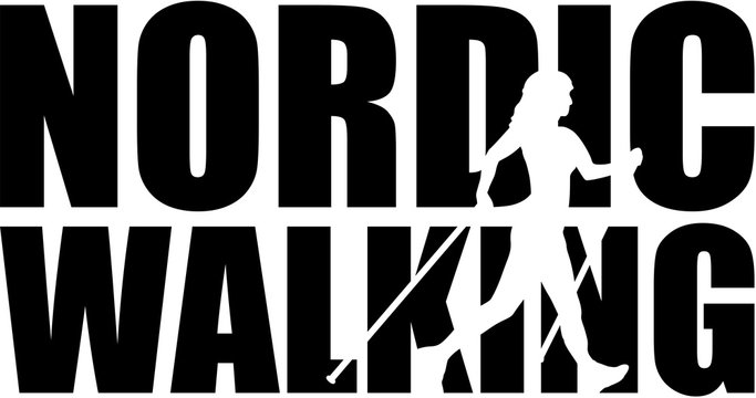 Nordic walking word with silhouette cutout