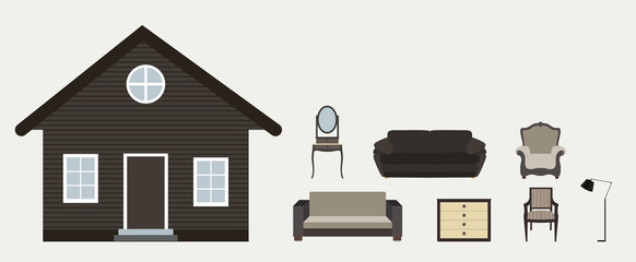 The house is furnished with furniture. Modern Flat style Vector 
