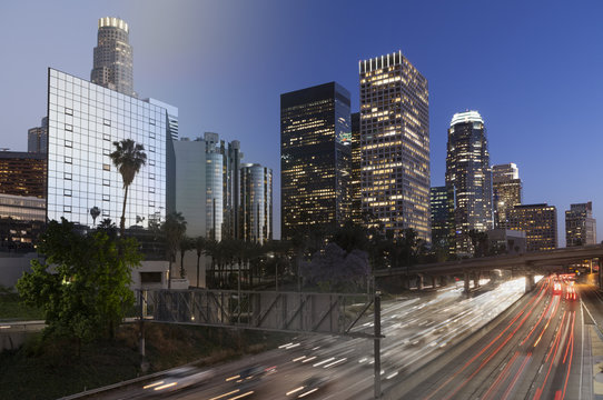 Los Angeles downtown twilight transition
