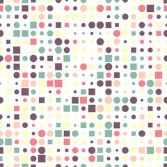 Bright seamless pattern of squares and circles.