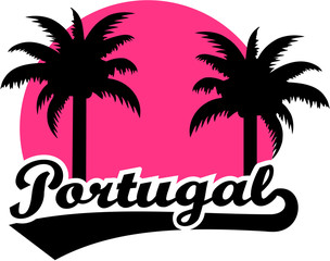 Fototapeta na wymiar Portugal with pink sun and palms