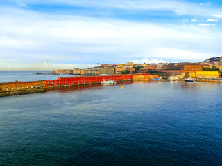 Panorama of Naples, view at port in the Gulf