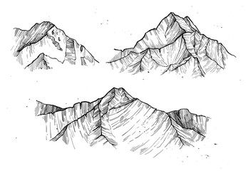 Hand drawn vector illustration - mountain peaks. Outdoor camping