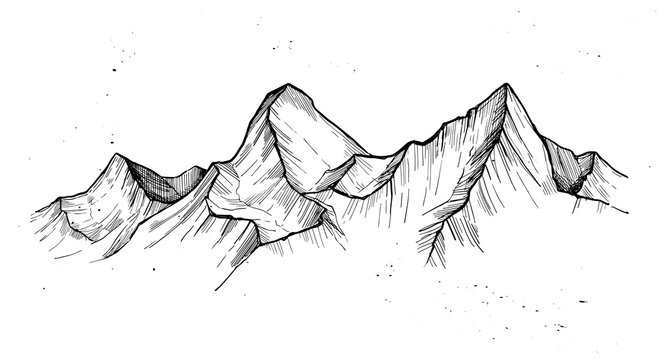 Hand Drawn Vector Illustration - Mountain Peaks. Outdoor Camping