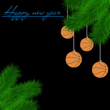 Basketball balls on Christmas tree branch
