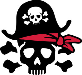 Pirate skull with bones and red headscarf