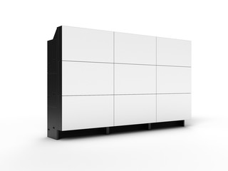 Projection cubes video wall with white screen 3D illustration