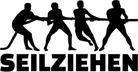 Tug of war silhouette with german word