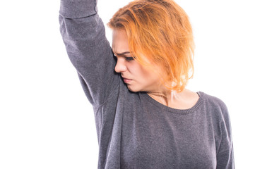 Young woman having sweating problem