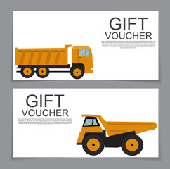 Gift Voucher Template with machines for cargo transportation in 