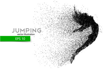 Silhouette of a jumping girl from particles.