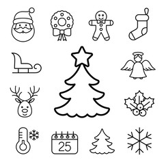 Fototapeta premium christmas xmas new year winter celebration decoration symbol line black on white icons set