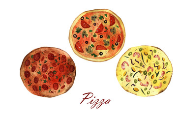 watercolor pizza isolated on white background