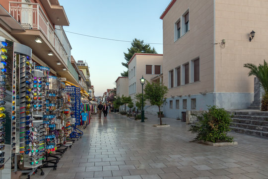 Sunset view of main Street in town of Argostoli, Kefalonia, Ionian islands, Greece