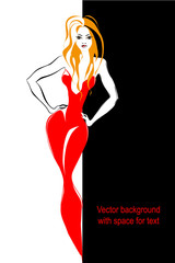 sexy girl in red on a black and white background