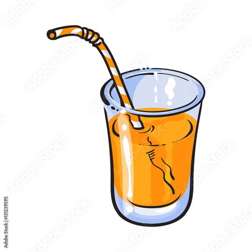 "Realistic colorful hand drawn glass of freshly squeezed orange juice