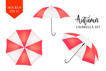 Vector parasol, rain umbrella sunshade. red, striped round mock up © belokrylowa