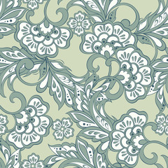 Elegance seamless pattern with ethnic flowers. Vector Floral Illustration in asian textile style