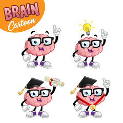 Brain cartoon character, set of four images