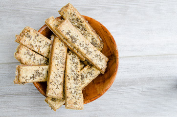 Potato sticks with caraway