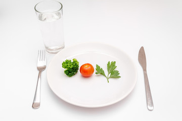 concept diet fresh vegetables on plate at white background