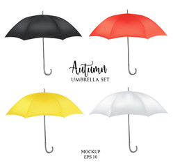 Vector parasol, rain umbrella sunshade set. round colored mock up