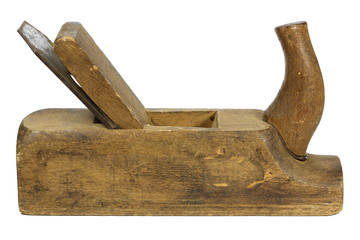 used wooden hand plane isolated on white background