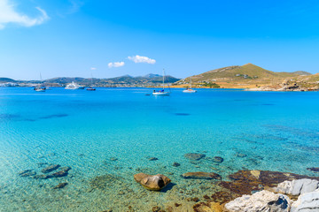 Fototapeta na wymiar Beautiful crystal clear sea water of Monastiri bay on Paros island, Greece