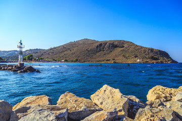 Lighthouse in the bay on the island of Crete